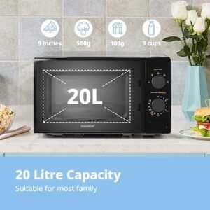 COMFEE' 700W 20L Black Microwave Oven With Compact Design, 5 Cooking Power Levels, Quick Defrost Function, And Kitchen Manual Timer - CM-M202CC(BK)