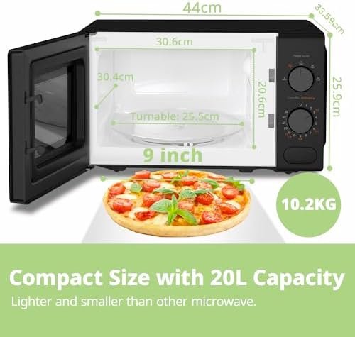COMFEE' 700W 20L Black Microwave Oven With Compact Design, 5 Cooking Power Levels, Quick Defrost Function, And Kitchen Manual Timer - CM-M202CC(BK)