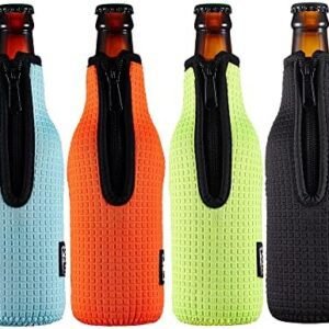 WK ieason Beer Bottle Sleeve Insulators 12oz 330ml Standard Beer Bottle Cooler Covers Zip-up Bottle Jacket 12OZ Beer Bottle Holder Non-Slip Thick Neoprene Sleeves (Orange/Green/Black/Light Blue)