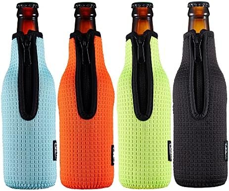WK ieason Beer Bottle Sleeve Insulators 12oz 330ml Standard Beer Bottle Cooler Covers Zip-up Bottle Jacket 12OZ Beer Bottle Holder Non-Slip Thick Neoprene Sleeves (Orange/Green/Black/Light Blue)