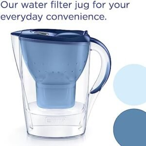 BRITA Marella Water Filter Jug Blue (2.4L) Starter Pack incl. 3x MAXTRA PRO All-in-1 cartridge - fridge-fitting jug with digital LTI and Flip-Lid - now in sustainable Smart Box packaging