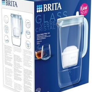 BRITA Glass Water Filter Jug Light Blue (2.5L) Starter Pack inc. 3x MAXTRA PRO All-in-1 cartridge - Premium Glass jug with easy-filling Flip-Lid and Indicator - in sustainable Smart Box packaging