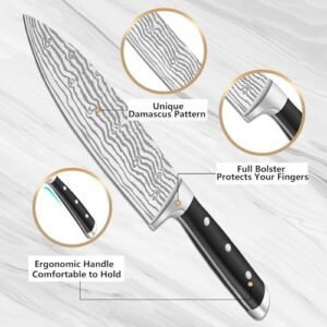 BEWOS 8.3-Inch Chef Knife, Professional Kitchen Knife, Ultra Sharp Chefs Knife Set, Premium Stainless Steel Chef’s Knives for Kitchen, Cooking Knife, Ergonomic Handle, Gift Box