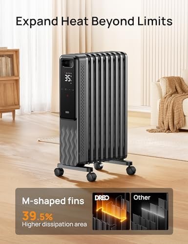 Dreo Oil Filled Radiator 2000W,Electric Portable Space Oil Heater 9 Fins with Remote Control,24h Timer,3 Heat Settings,4 Modes,Digital Thermostat,Overheat & Tip-Over Protection,Quiet,Home,Grey
