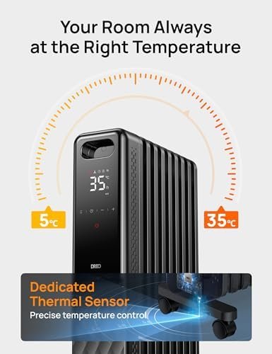 Dreo Oil Filled Radiator 2000W,Electric Portable Space Oil Heater 9 Fins with Remote Control,24h Timer,3 Heat Settings,4 Modes,Digital Thermostat,Overheat & Tip-Over Protection,Quiet,Home,Grey
