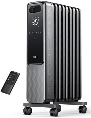 Dreo Oil Filled Radiator 2000W,Electric Portable Space Oil Heater 9 Fins with Remote Control,24h Timer,3 Heat Settings,4 Modes,Digital Thermostat,Overheat & Tip-Over Protection,Quiet,Home,Grey