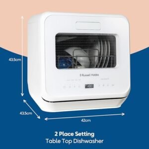 Russell Hobbs Mini Dishwasher Compact Table Top 2 Place Setting, LED Display, Touch Control, 4 Programmes, Portable & Efficient, Baby Care, Rinse & Eco Mode, No Plumbing, White RH2TTDW101W