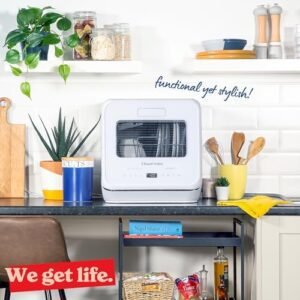 Russell Hobbs Mini Dishwasher Compact Table Top 2 Place Setting, LED Display, Touch Control, 4 Programmes, Portable & Efficient, Baby Care, Rinse & Eco Mode, No Plumbing, White RH2TTDW101W