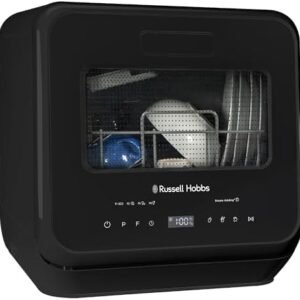 Russell Hobbs Mini Dishwasher Compact Table Top Black 2 Place Setting Dishwasher, LED Touch Control, 4 Programmes, Portable & Efficient, Baby Care, Fruit Wash & Eco Mode, No Plumbing, RH2TTDW101B [Energy Class G]