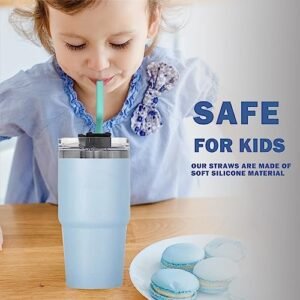 WK ieason Replacement Silicone Straws Reusable Bendy Drinking Starws Compatible with Stanley 20-40oz Tumblers and Other Brands with 2 Colorful Brushes, Color Non Toxic Straws for Toddler and Kids