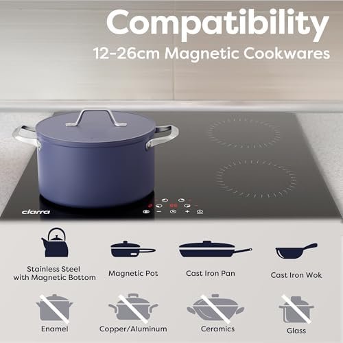 CIARRA CABBIH4-A Built-in Induction Hob 4 Zones Touch Control Ceramic Glass Plate 9 Power Levels Fast Heating Child Safety Lock Black