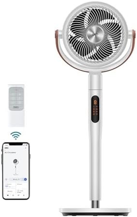 Dreo 43 Inch Smart Pedestal Fan for Bedroom, 25dB Silent Standing Fan with Remote, 120°+105° Oscillating Air Circulator Fan, 6 Modes, 8 Speeds, Works with Alexa/Google, PolyFan 513S, White