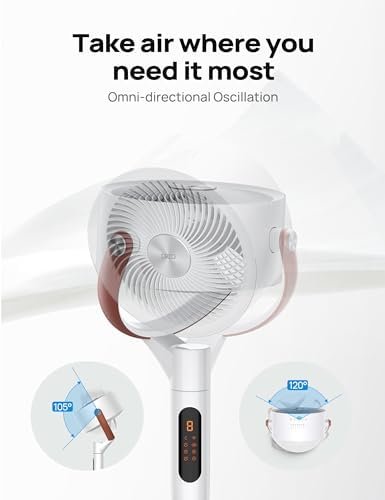 Dreo 43 Inch Smart Pedestal Fan for Bedroom, 25dB Silent Standing Fan with Remote, 120°+105° Oscillating Air Circulator Fan, 6 Modes, 8 Speeds, Works with Alexa/Google, PolyFan 513S, White