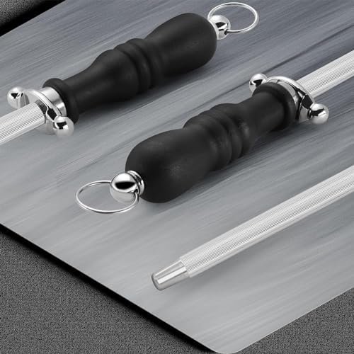BEWOS Honing Steel, 26CM Honing Rod/Knife Steel,Professional Carbon Steel Sharpening Rod, Kitchen Knives Honing Rod, Kitchen Knife Sharpener Repair Knife Edge, Knife Steel with Non-Slip Handle