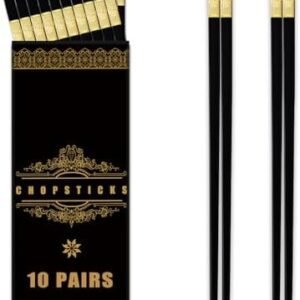 BEWOS 10 Pairs Black Alloy Chopsticks- 9. 5 Inch, Dishwasher Safe Chop Sticks, Alloy Chopsticks, Reusable Chinese Chop Sticks, Non-Slip