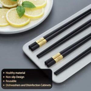 BEWOS 10 Pairs Black Alloy Chopsticks- 9. 5 Inch, Dishwasher Safe Chop Sticks, Alloy Chopsticks, Reusable Chinese Chop Sticks, Non-Slip