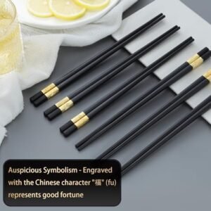 BEWOS 10 Pairs Black Alloy Chopsticks- 9. 5 Inch, Dishwasher Safe Chop Sticks, Alloy Chopsticks, Reusable Chinese Chop Sticks, Non-Slip