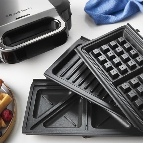 Russell Hobbs Sandwich Maker 3 in 1 Creations (Waffle maker, panini press or grill, 3 removable plates with non-stick coating, dishwashersafe parts, BPA free) 26810, Black
