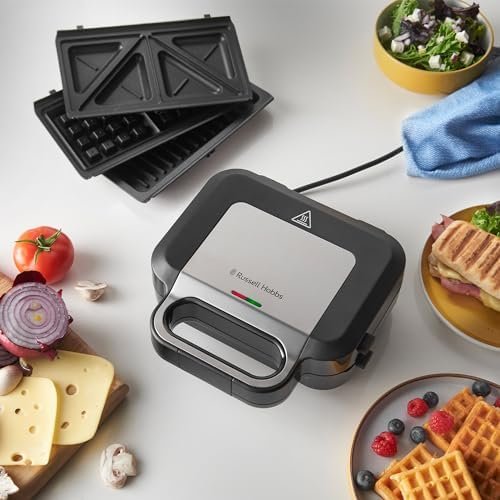 Russell Hobbs Sandwich Maker 3 in 1 Creations (Waffle maker, panini press or grill, 3 removable plates with non-stick coating, dishwashersafe parts, BPA free) 26810, Black
