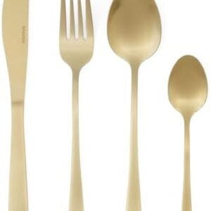 Salter Gold Cutlery Set, Chiltern Steel Flatware Set for 4 People, Knife & Fork Silverware