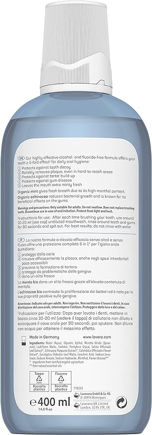 lavera Complete Care Mouthwash - with organic Mint & organic Echinacea flouride- & alcohol-free - vegan - organic (1 x 400 ml)
