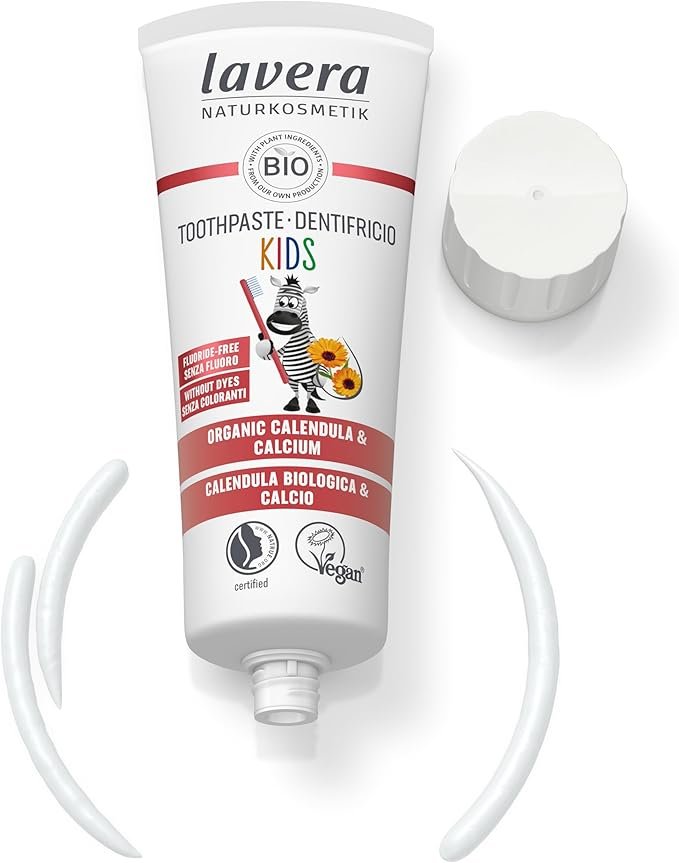 lavera Toothpaste Kids Fluoride-Free - Without colourants - Protects Milk TeethOrganic Calendula & Calcium - Vegan - 75 ml