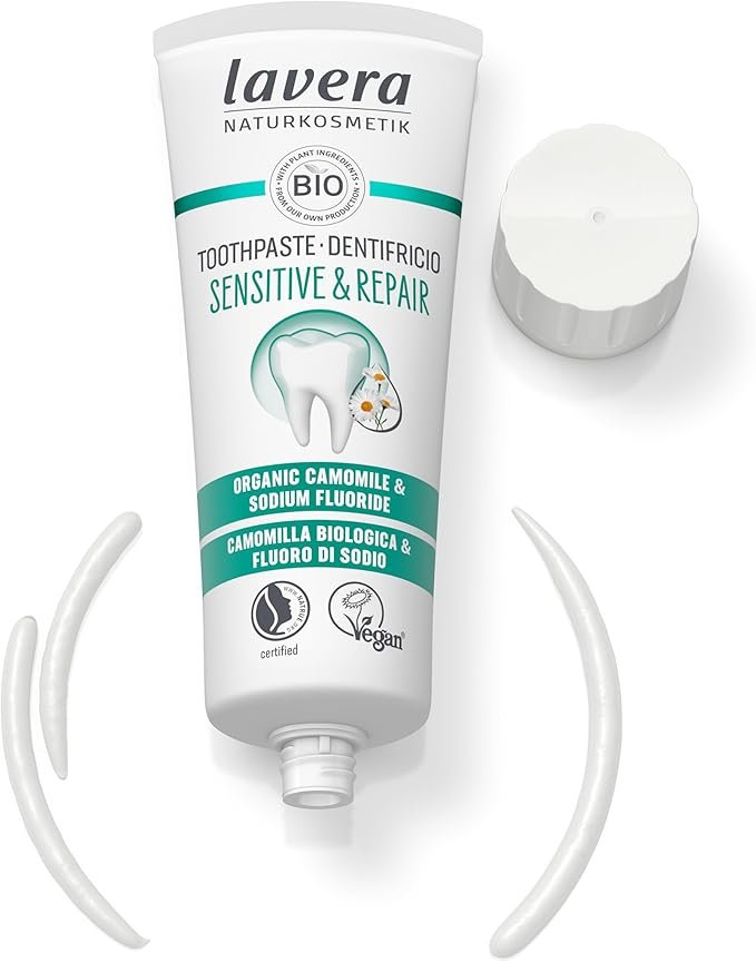 lavera Toothpaste Sensitive & Repair - for Sensitive Teeth - 24 Hours Protection - Organic Chamomile & Sodium Fluoride - Vegan - Natural Cosmetics - 75 ml