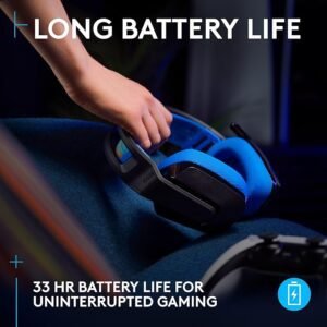 Logitech G G535 Lightspeed Wireless Gaming Headset - Lightweight on-ear headphones, flip to mute mic, 33 hour battery life, compatible with PS5, PS4, PC, USB-C rechargeable - Black/Blue