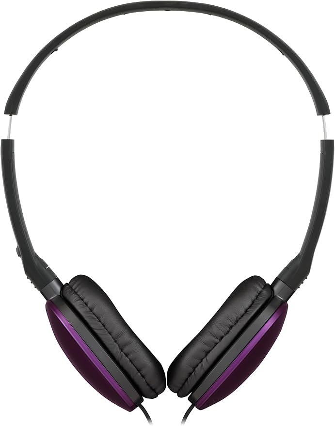 JVC HA-S160M-V Flats Foldable and Compact Headphones in Glossy Trendy Colour, with Switch for Microphone On/Off, Ideal for Teleworking and Online Seminars (Purple)