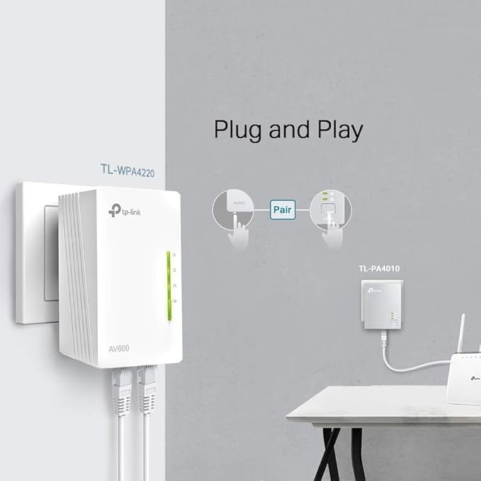 TP-Link TL-WPA4220 TKIT 2-Port Powerline Adapter WiFi Starter Kit, Range Extender, Broadband/WiFi Extender, WiFi Booster/Hotspot, No Configuration Required, UK Plug