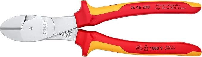 KNIPEX High Leverage Diagonal Cutter, Chrome-, 200 mm, , Chrome Steel, Piano Wire, Precision Cutting, Side Cutters, 74 06 200