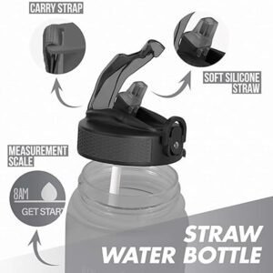 HOMEEX 1 Litre Motivational Fitness Sport Water Bottles with Straw & Time Maker, BPA-free Plastic Drink Bottle 1l Design for Girls, Boy Running,cycling (Spout 1000ml Grey)