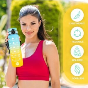HOMEEX 1 Litre Water Bottle Motivational Fitness Sport Water Bottles with Straw & Time Maker, BPA-free Plastic Drink Bottle 1l Design for,Gym (Yellow and Blue)