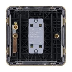 Schneider Electric Lisse Screwless Deco - Single 2 Way Light Switch, 10AX, GGBL1012BSB, Satin Brass with Black Insert